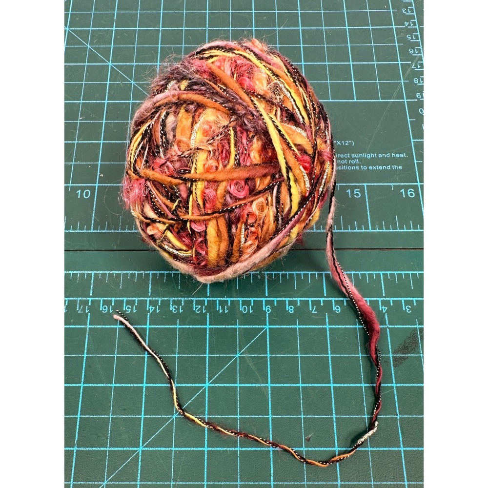 Novelty Art Yarn Ball Multi Texture Eyelash Slub Metallic Gold Orange Pink 56g